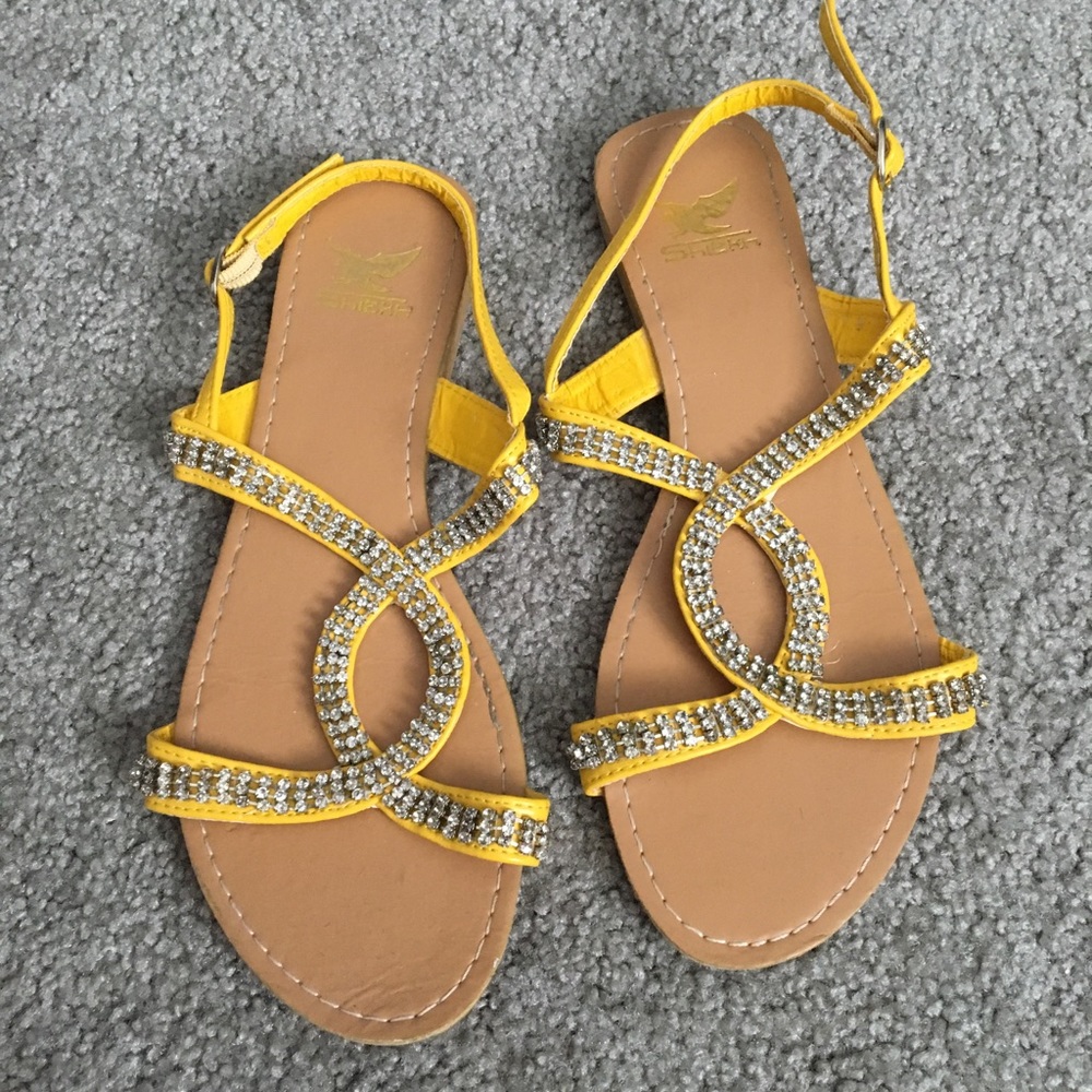 Yellow rhinestone sandals